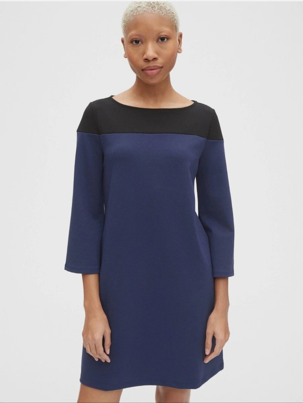 GAP Women Blue Black Colorblock Ponte 3/4 Sleeve Round Neck Shift Dress XXL